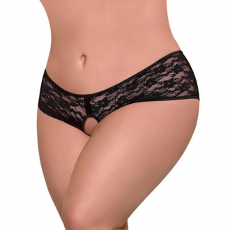LACE SPLIT BACK BOY SHORT - BLACK