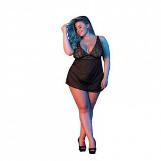 BABYDOLL WITH OPEN BACK AND G-STRING SET - BLACK