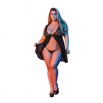 BABYDOLL WITH OPEN BACK AND G-STRING SET - BLACK